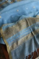 Blue Handloom Kota Chikankari With Mirror Work Unstitched Kurta Dupatta Set