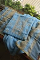 Blue Handloom Kota Chikankari With Mirror Work Unstitched Kurta Dupatta Set