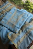 Blue Handloom Kota Chikankari With Mirror Work Unstitched Kurta Dupatta Set
