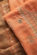 Orange Salmon  Handloom Kota Chikankari With Mirror Work Unstitched Kurta Dupatta Set