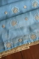 Blue Handloom Kota Chikankari With Mirror Work Unstitched Kurta Dupatta Set