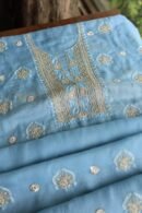 Blue Handloom Kota Chikankari With Mirror Work Unstitched Kurta Dupatta Set