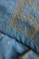 Blue Handloom Kota Chikankari With Mirror Work Unstitched Kurta Dupatta Set