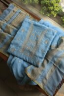 Blue Handloom Kota Chikankari With Mirror Work Unstitched Kurta Dupatta Set