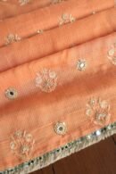 Orange Salmon  Handloom Kota Chikankari With Mirror Work Unstitched Kurta Dupatta Set