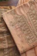 Peach Handloom Kota Chikankari With Mirror Work Unstitched Kurta Dupatta Set