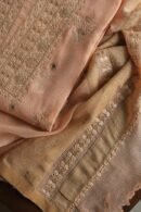 Peach Handloom Kota Chikankari With Mirror Work Unstitched Kurta Dupatta Set