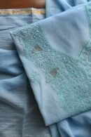 Sky Blue Mal Chanderi Chikankari Unstitched Kurta Dupatta Fabrics With Kamdani