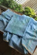 Sky Blue Mal Chanderi Chikankari Unstitched Kurta Dupatta Fabrics With Kamdani