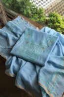 Sky Blue Mal Chanderi Chikankari Unstitched Kurta Dupatta Fabrics With Kamdani
