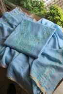 Sky Blue Mal Chanderi Chikankari Unstitched Kurta Dupatta Fabrics With Kamdani