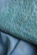 Sky Blue Mal Chanderi Chikankari Unstitched Kurta Dupatta Fabrics With Kamdani