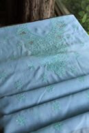 Sky Blue Mal Chanderi Chikankari Unstitched Kurta Dupatta Fabrics With Kamdani