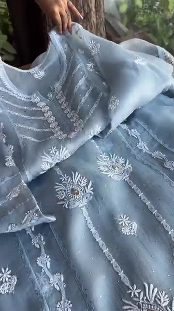 Sky Blue Noor Organza Applique Chikankari Mukaish Kurta Dupatta Set