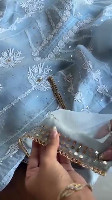 Sky Blue Noor Organza Applique Chikankari Mukaish Kurta Dupatta Set