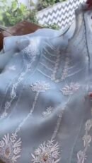 Sky Blue Noor Organza Applique Chikankari Mukaish Kurta Dupatta Set