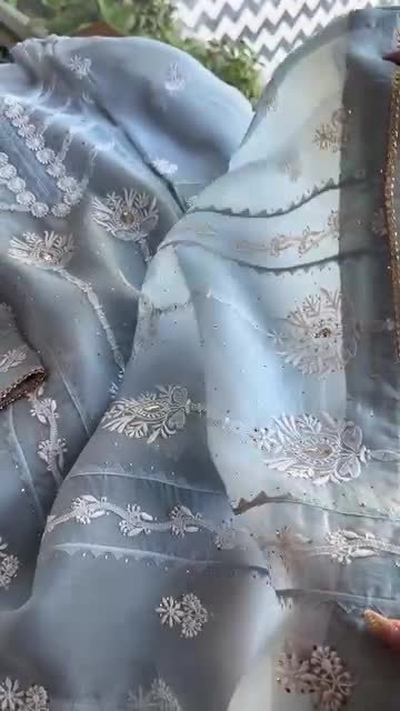 Sky Blue Noor Organza Applique Chikankari Mukaish Kurta Dupatta Set