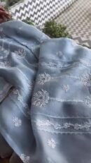 Sky Blue Noor Organza Applique Chikankari Mukaish Kurta Dupatta Set
