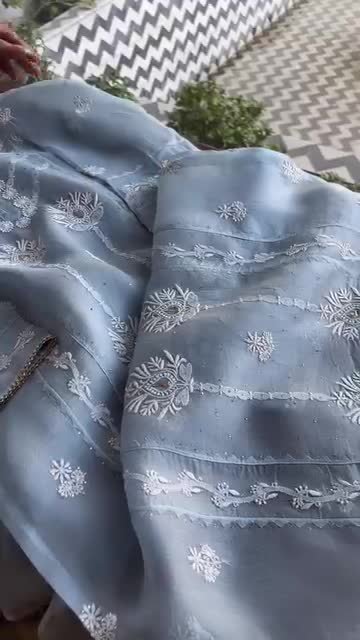 Sky Blue Noor Organza Applique Chikankari Mukaish Kurta Dupatta Set