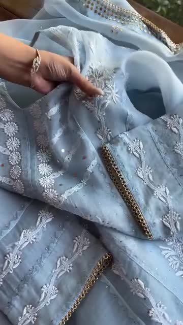 Sky Blue Noor Organza Applique Chikankari Mukaish Kurta Dupatta Set