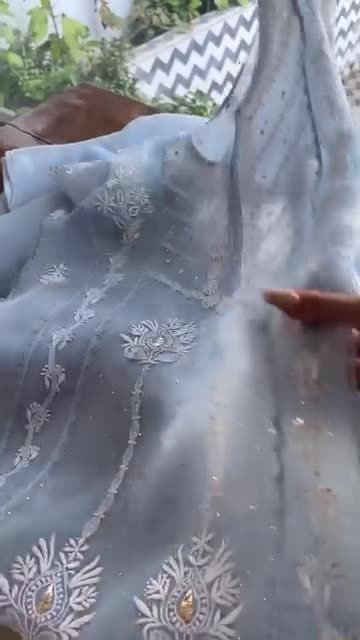 Sky Blue Noor Organza Applique Chikankari Mukaish Kurta Dupatta Set