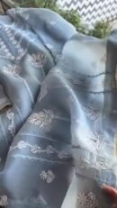 Sky Blue Noor Organza Applique Chikankari Mukaish Kurta Dupatta Set