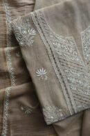 Smokey Grey Mal Cotton Fine Chikankari With Kamdani Work Unstitched Fabric
