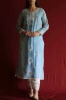 Blue Malmal Chikankari With Pearl & Sequins Ready To Wear Kurta Dupatta Set