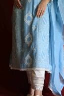 Blue Malmal Chikankari With Pearl & Sequins Ready To Wear Kurta Dupatta Set