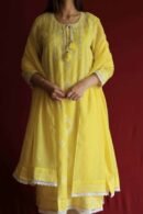 Yellow Malmal Chikankari With Pearl & Sequins Ready To Wear Kurta Dupatta Set