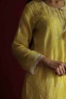 Yellow Malmal Chikankari With Pearl & Sequins Ready To Wear Kurta Dupatta Set