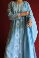 Blue Malmal Chikankari With Pearl & Sequins Ready To Wear Kurta Dupatta Set