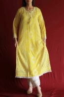 Yellow Malmal Chikankari With Pearl & Sequins Ready To Wear Kurta Dupatta Set