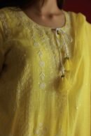 Yellow Malmal Chikankari With Pearl & Sequins Ready To Wear Kurta Dupatta Set