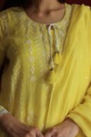 Yellow Malmal Chikankari With Pearl & Sequins Ready To Wear Kurta Dupatta Set