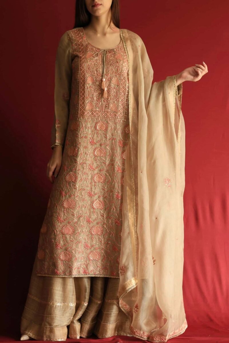 Stripe Organza Chikankari Sharara Set