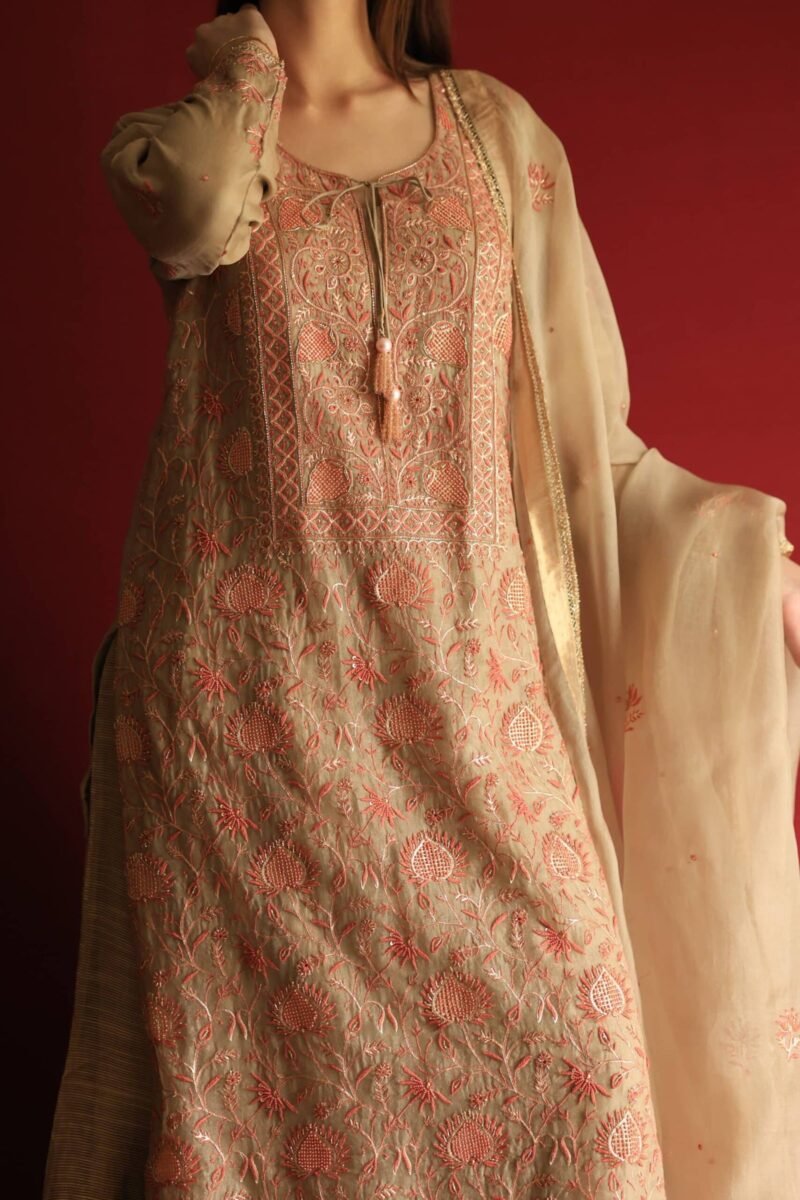 Stripe Organza Chikankari Sharara Set
