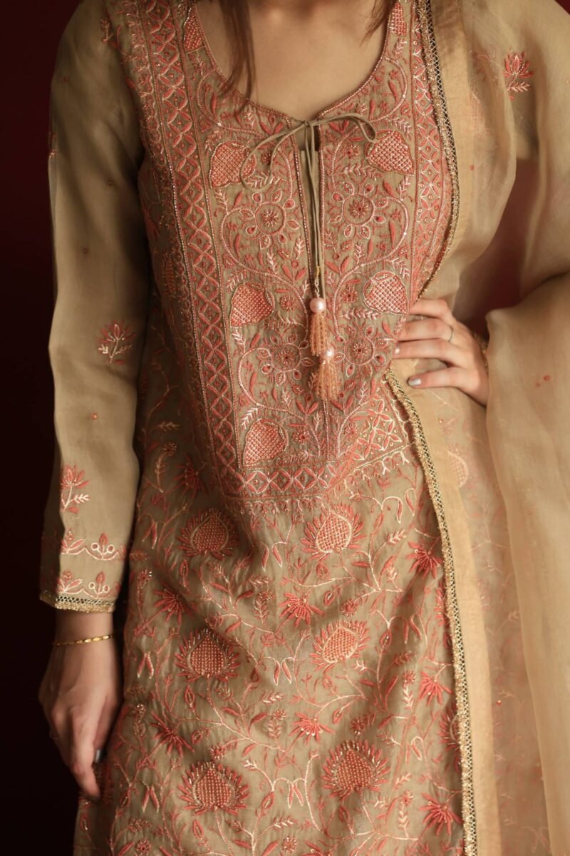 Stripe Organza Chikankari Sharara Set