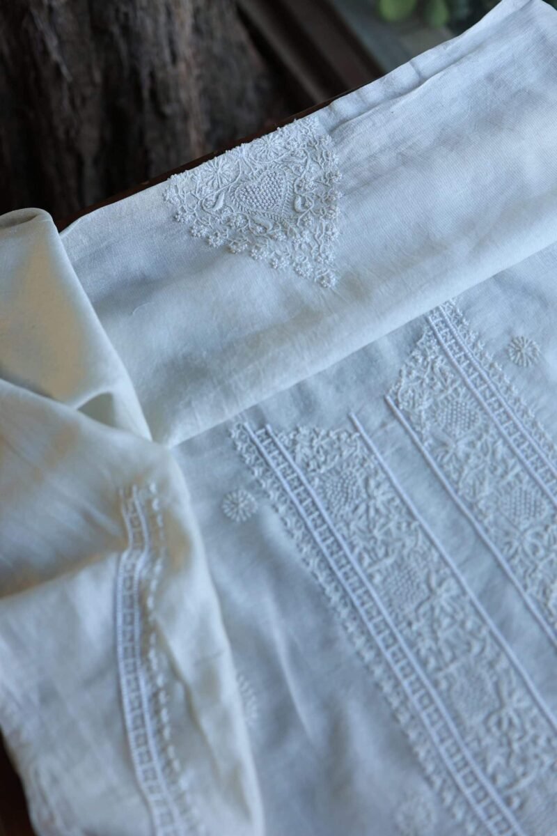 Stripe Tissue Pearl Chikankari Unisex Unstitched Kurta Fabrics