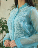 Noor Organza Chikankari Frill Collar Ready To Wear Short Top