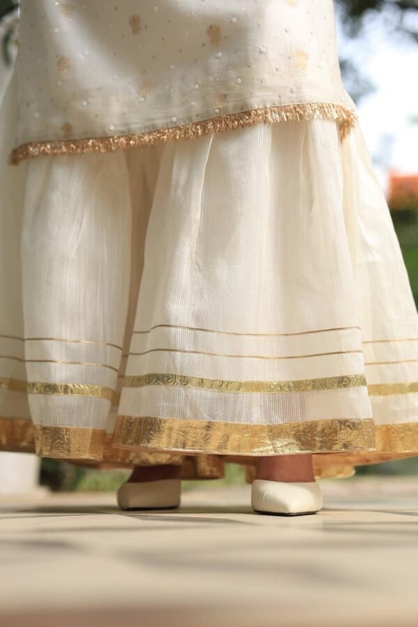 White Banarasi Zari Chanderi Chikankari Sharara Set - Image 11