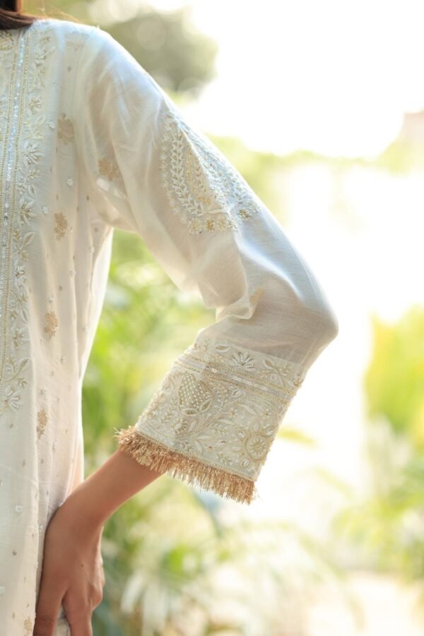 White Banarasi Zari Chanderi Chikankari Sharara Set - Image 4