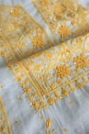 White & Yellow Mal Chanderi Silk Chikankari With Sequins Unstitched Kurta Dupatta Set