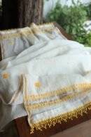 White & Yellow Mal Chanderi Silk Chikankari With Sequins Unstitched Kurta Dupatta Set