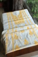 White & Yellow Mal Chanderi Silk Chikankari With Sequins Unstitched Kurta Dupatta Set