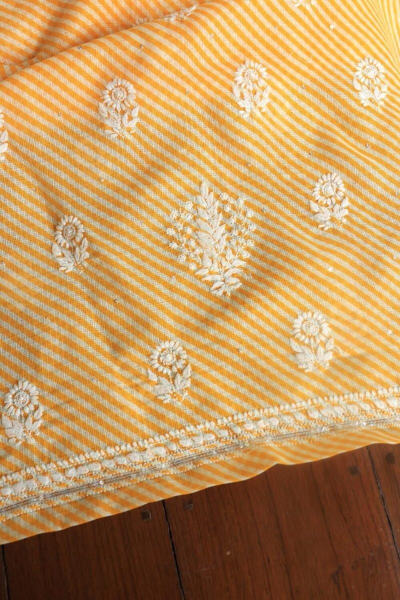 Yellow Kota Cotton Chikankari Unstitched Kurta Fabrics