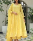 Yellow Noor Organza Badla Anarkali With Dupatta