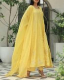 Yellow Noor Organza Badla Anarkali With Dupatta