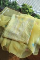 Yellow Noor Organza Silk Chikankari With Mukaish Kamdani Fabric