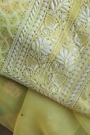 Yellow Noor Organza Silk Chikankari With Mukaish Kamdani Fabric